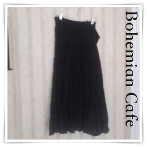 Black Bohemian Cafe Ruffled Maxi Skirt